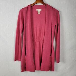Susan Bristol Merino Wool Cardigan S Womens Pink Long Line Open Front Pockets